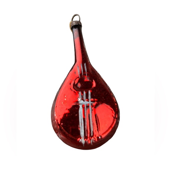 Antique Vintage Blown Mercury Glass Red Mandolin instrument Christmas Ornament - Picture 2 of 7